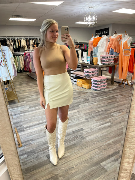 Leather Mini Skirt - Cream