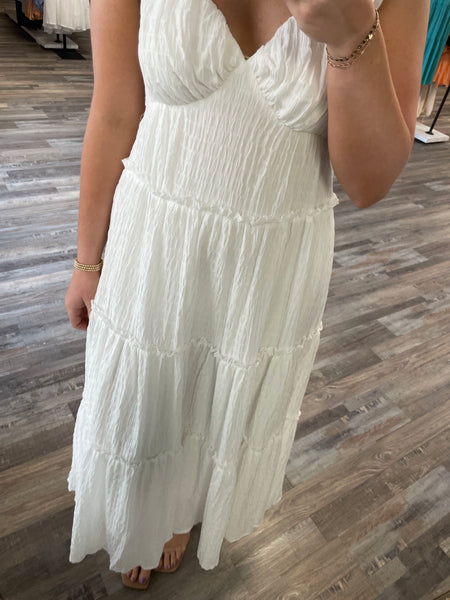 Sweetheart Neckline Tiered Midi Dress - White
