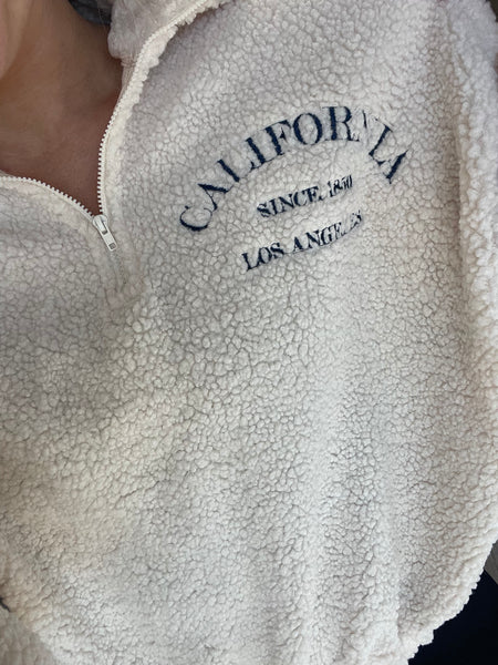 California Embroidered Fleece Quarter Zip - Cream