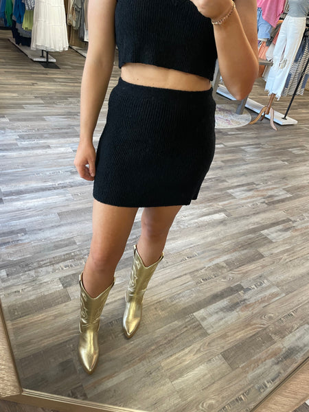 Cropped Tank & Skirt Sweater Set - Black