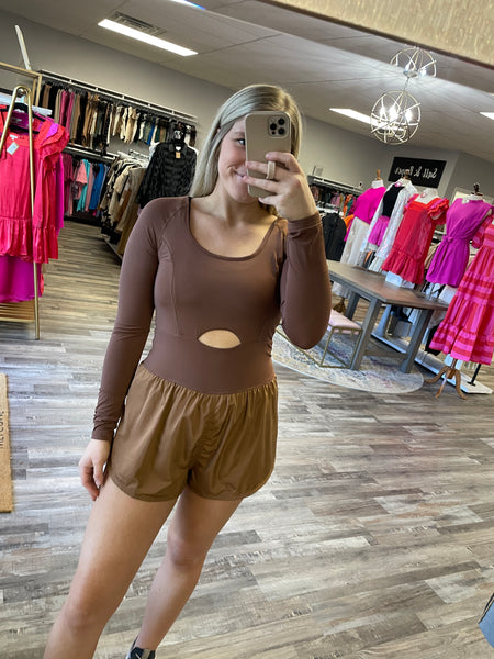 Long Sleeve Active Romper - Chocolate