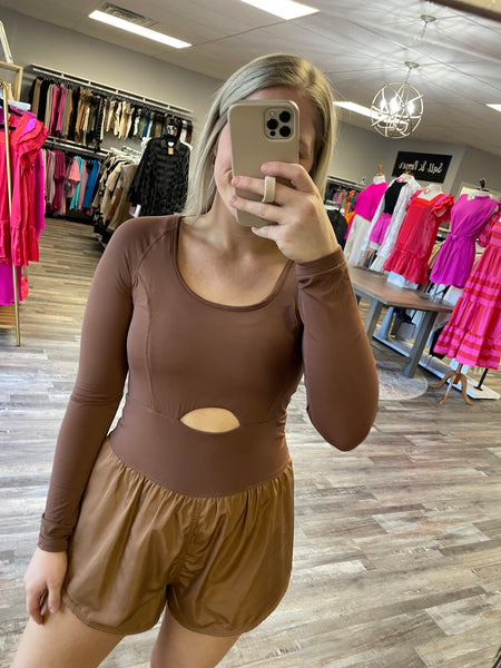 Long Sleeve Active Romper - Chocolate