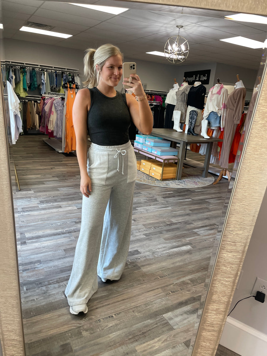 French Terry Drawstring Pant - Heather Grey – Salt & Pepper Boutique