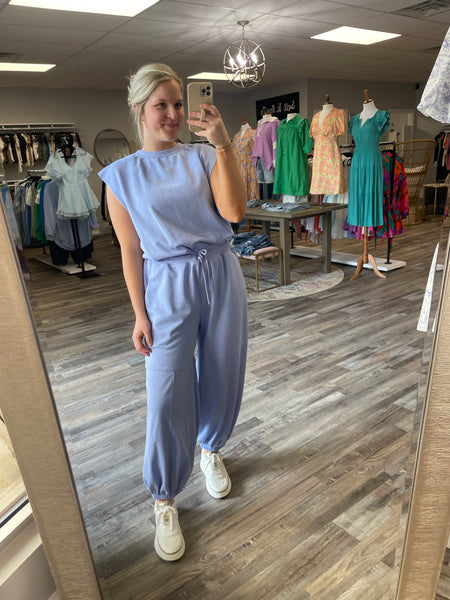 Oversized Terry Knit Jumpsuit - Chambray
