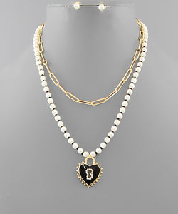 Pearl & Chain Heart Lock Charm Necklace