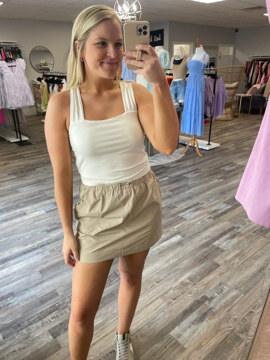 Drawstring Waist Cargo Skirt Khaki Salt & Pepper Boutique