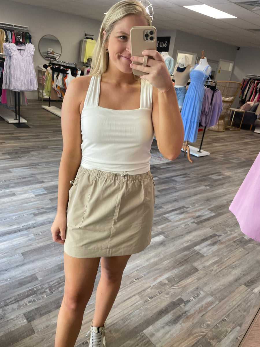 Drawstring Waist Cargo Skirt Khaki Salt & Pepper Boutique