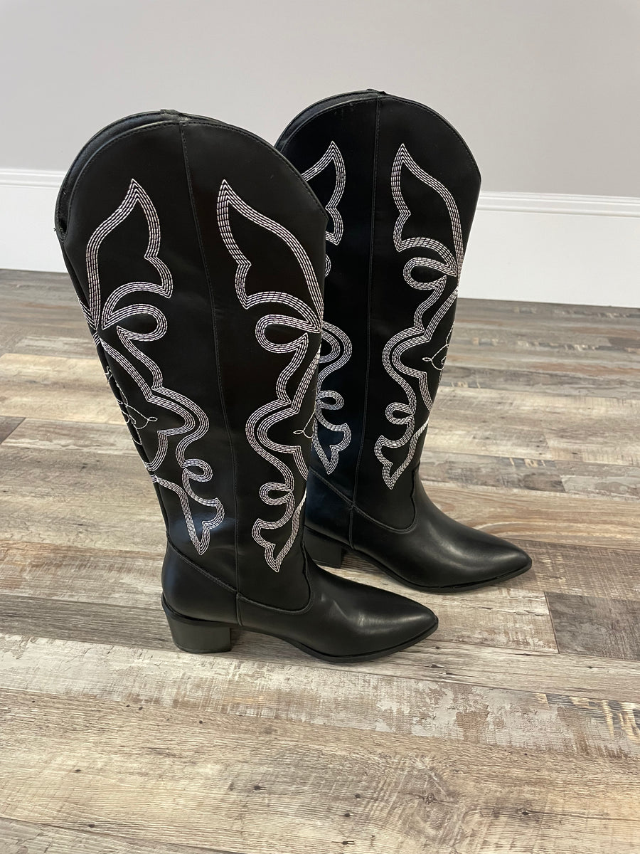 Tall Cowboy Boot Black Salt & Pepper Boutique
