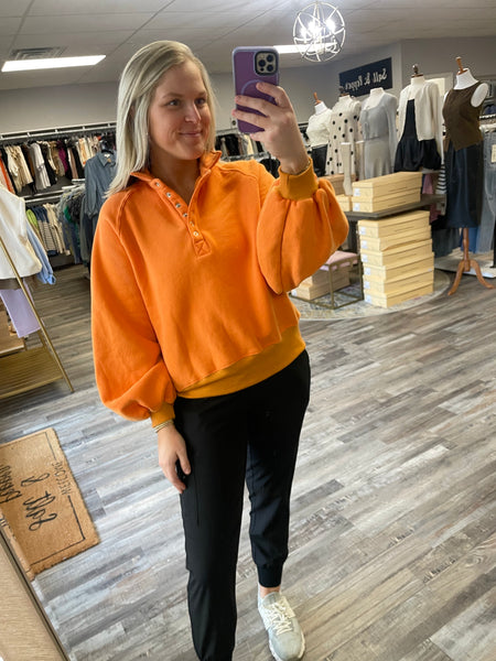 Snap Button Collared Pullover - Orange