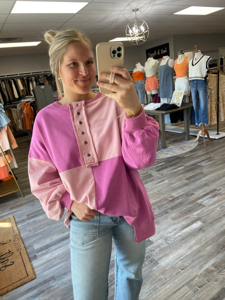 Color Block Pullover - Pink/Magenta