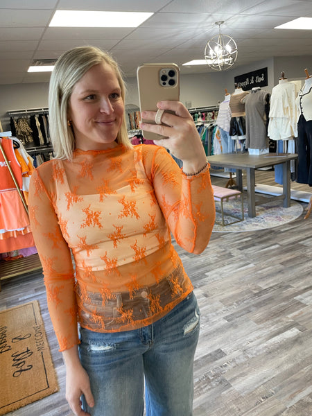 Floral Lace Layer Top - Orange