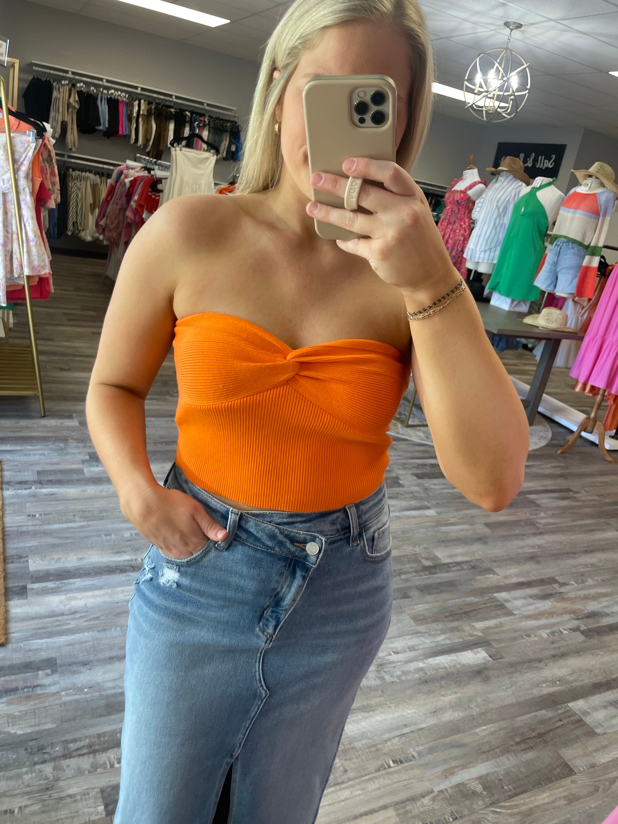 Rib Twist Knot Bandeau Top - Orange – Salt & Pepper Boutique