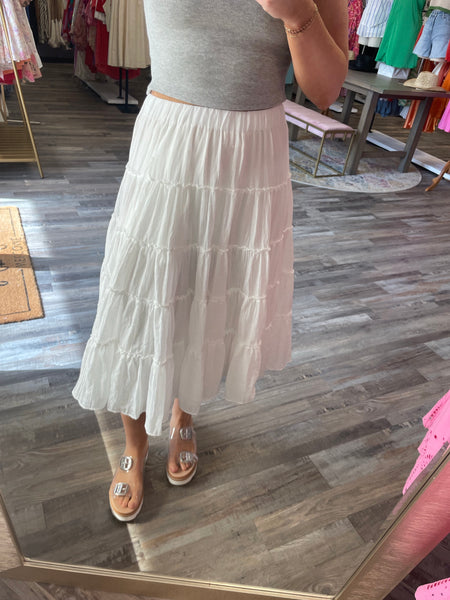 Tiered Midi Skirt - White