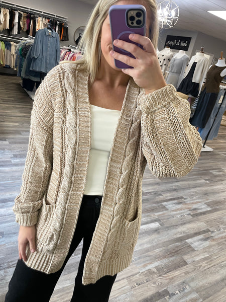 Two Tone Chenille Cardigan - Taupe