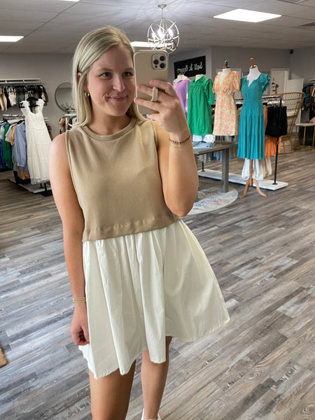 Colorblock Twofer Dress - Taupe/Ivory