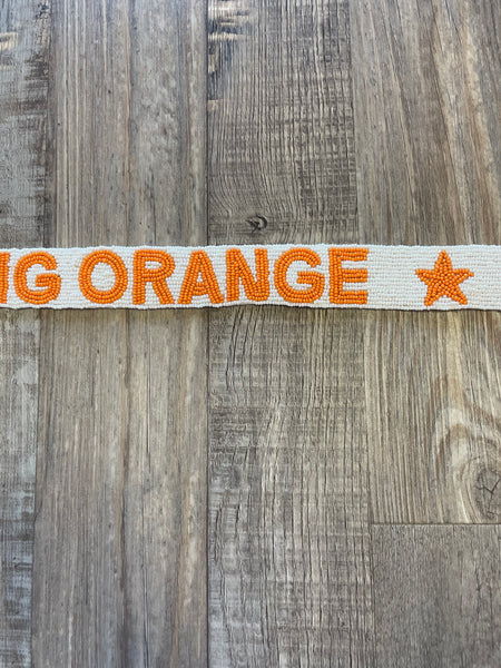 Go Big Orange Beaded Purse Strap - White