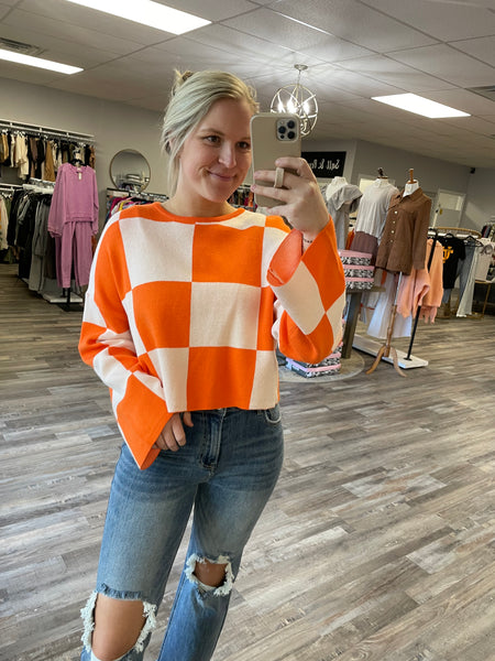 Checkered Lightweight Sweater - Orange