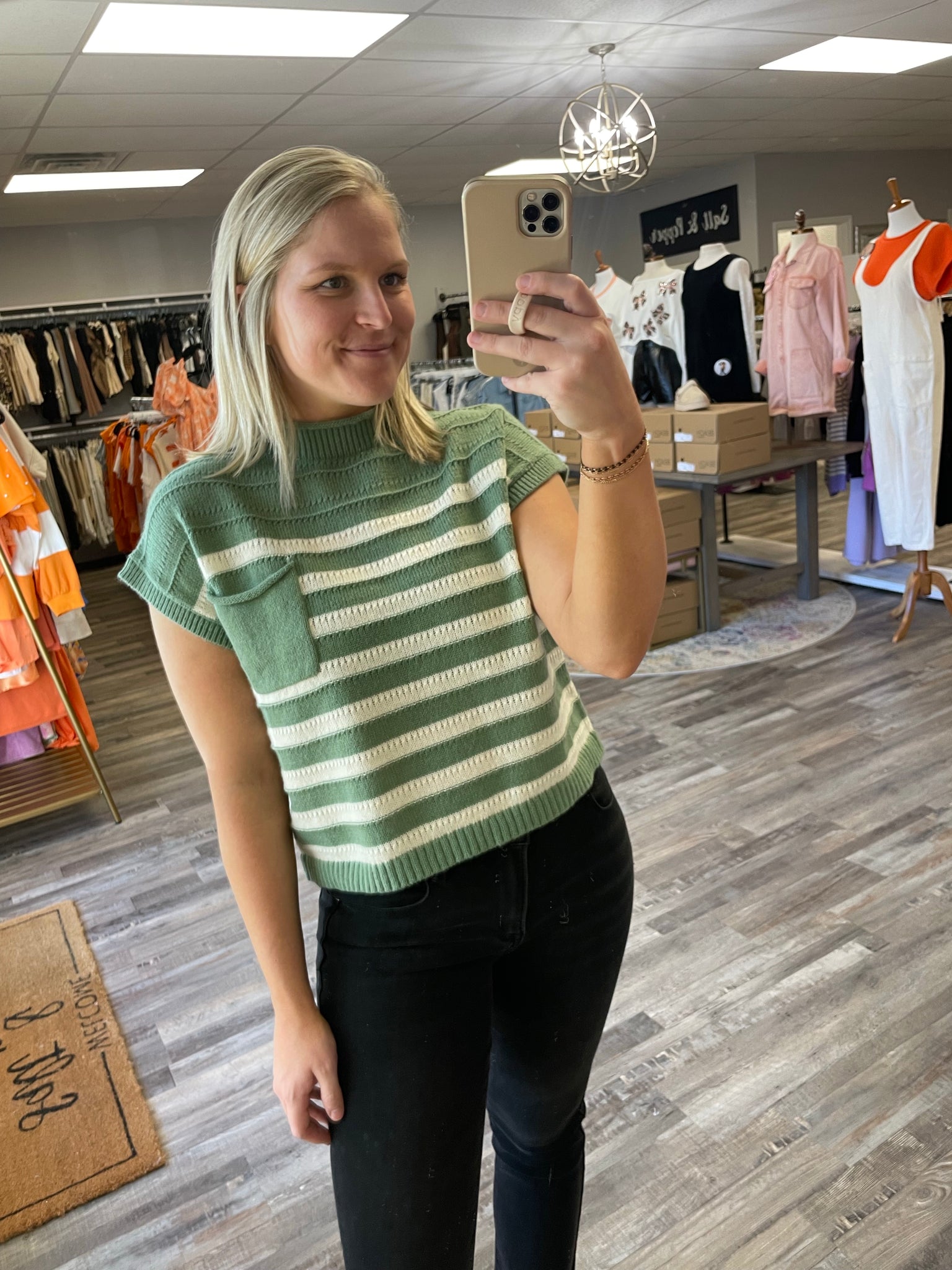 Striped Sweater Vest - Green/White