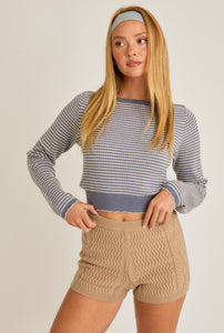 Striped Boat Neck Sweater - Blue/Cream