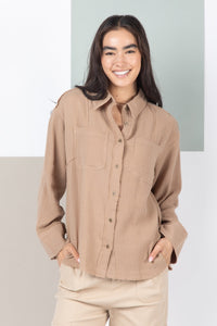 Gauze Long Sleeve Button Up - Mocha