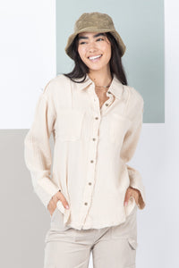 Gauze Long Sleeve Button Up - Cream