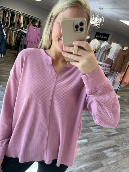 Oversized Thermal Knit Top - Lilac Pink