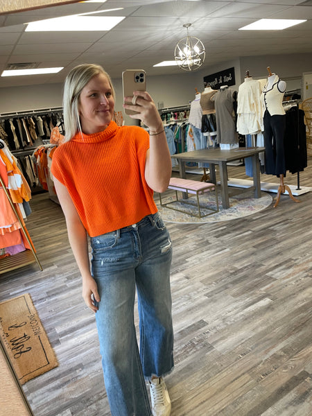 Turtleneck Crop Sweater Top - Sunkist