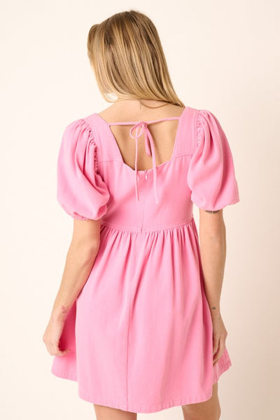 Denim Babydoll Dress - Hot Pink
