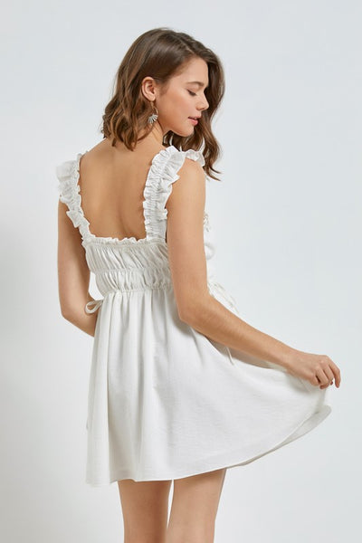 Binding Detail Pleated Dress - White