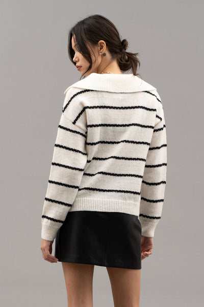 Striped Shawl Collar Sweater - Black