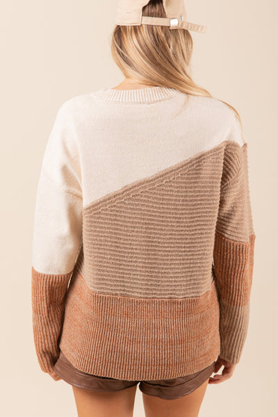 Color Block Asymmetrical Sweater - Mocha