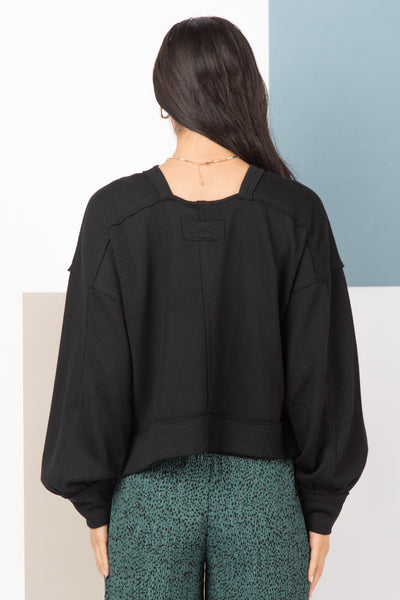 Waffle Knit Pullover - Black