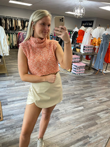 Cropped Turtleneck Sweater Top - Orange Multi