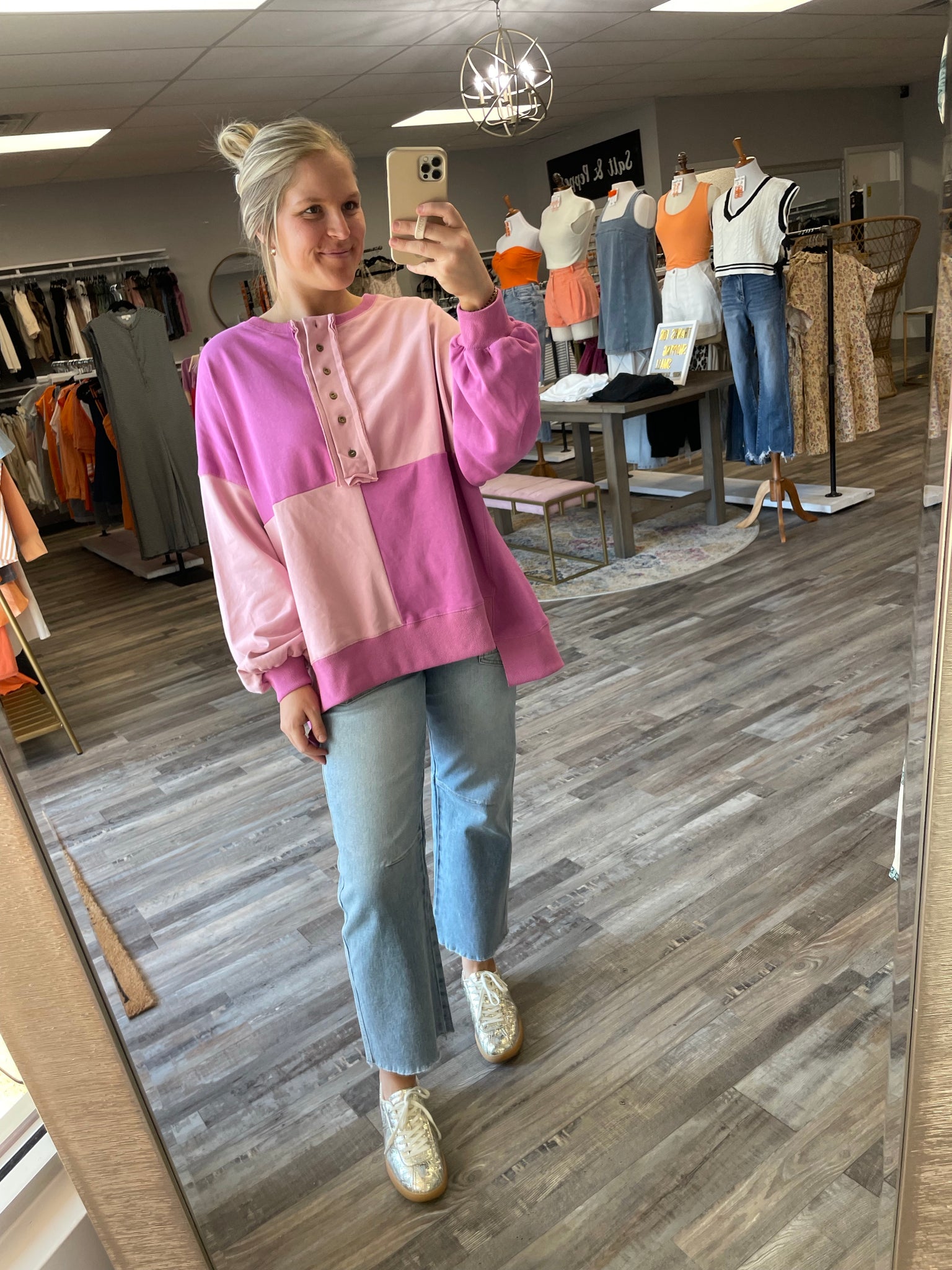 Color Block Pullover - Pink/Magenta