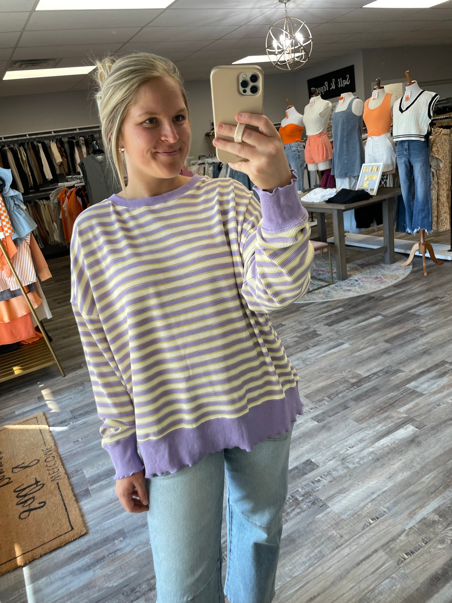 Thermal Striped Pullover - Lavender Multi