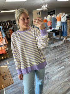 Thermal Striped Pullover - Lavender Multi