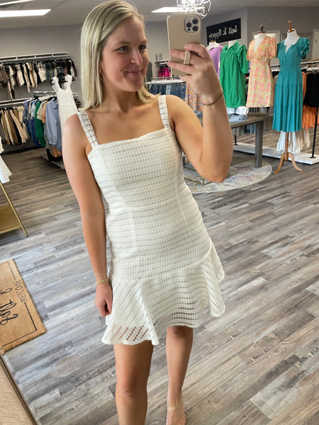 Jacquard Peplum Mini Dress - White