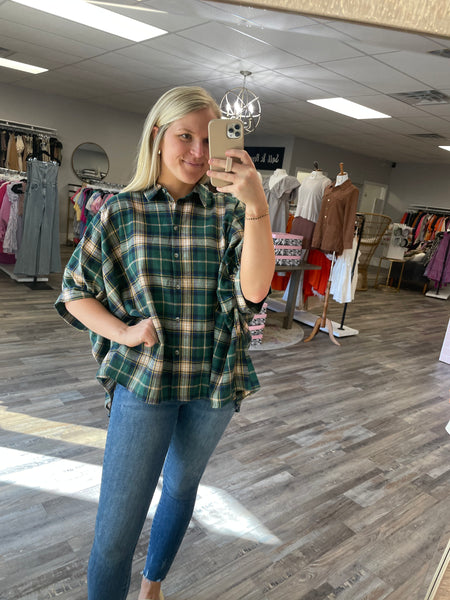Plaid Oversized Button Up - Green Check