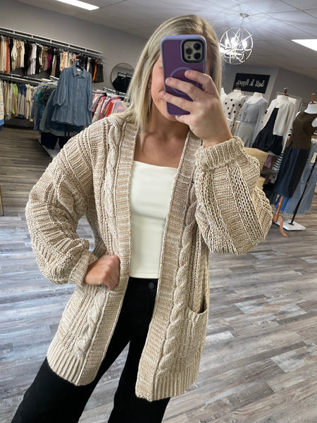 Two Tone Chenille Cardigan - Taupe