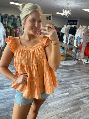 Textured Babydoll Top - Orange