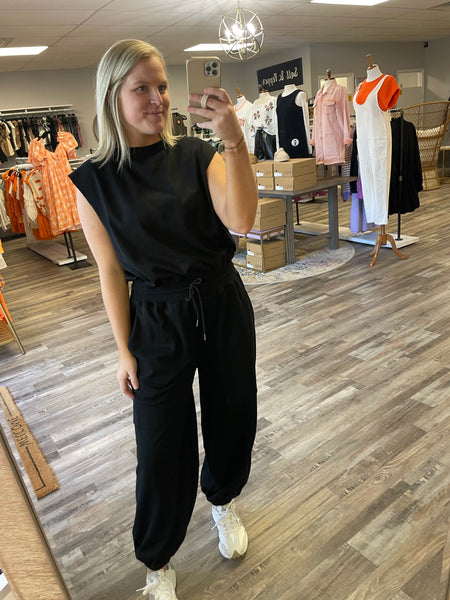 Oversized Terry Knit Jumpsuit - Black