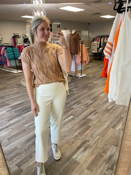 Cable Knit Tie Side Sweater Vest - Taupe