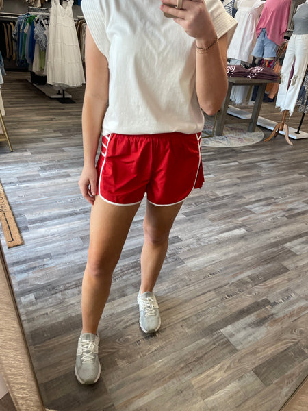 Pleated Side Active Shorts - Red