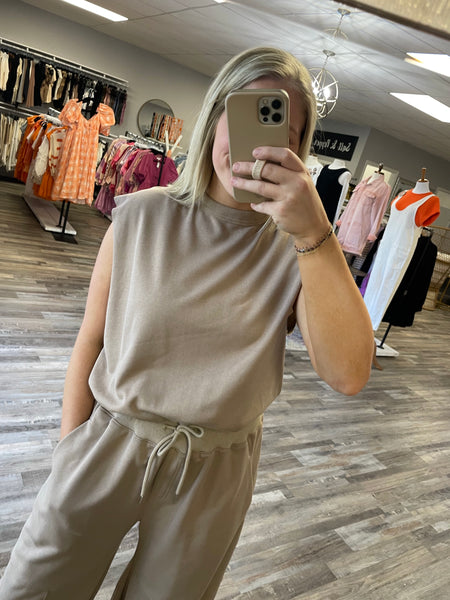 Oversized Terry Knit Jumpsuit - Mocha