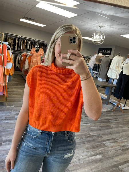 Turtleneck Crop Sweater Top - Sunkist