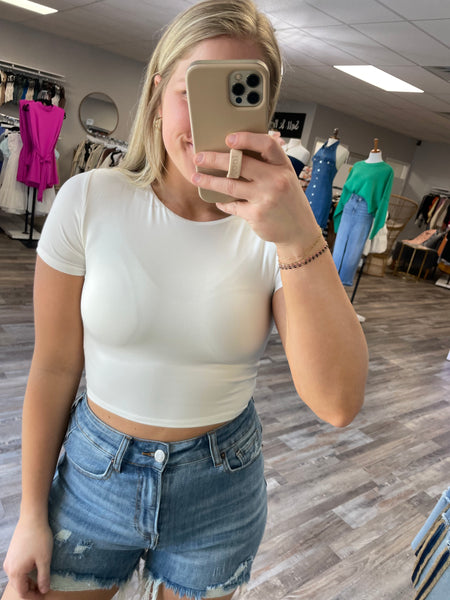 Solid Cropped Tee - White