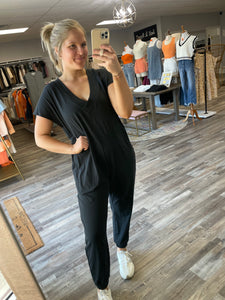 Slub Relaxed Jumpsuit - Black