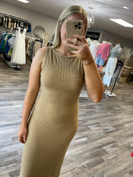 Fish Net Knit Dress - Taupe