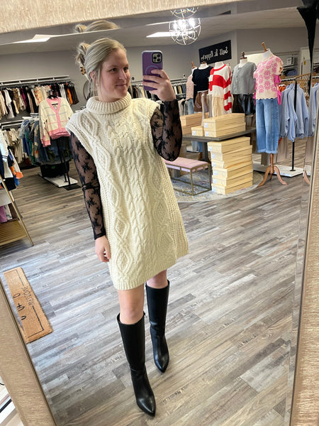 Cable Knit Sweater Dress - Cream