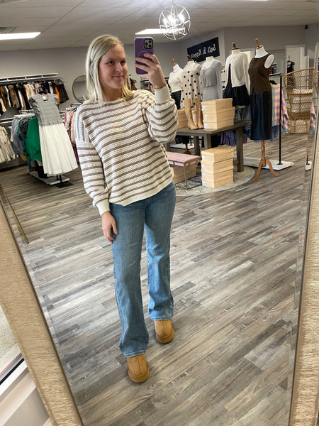 Stripe Knit Pullover Sweater - Taupe